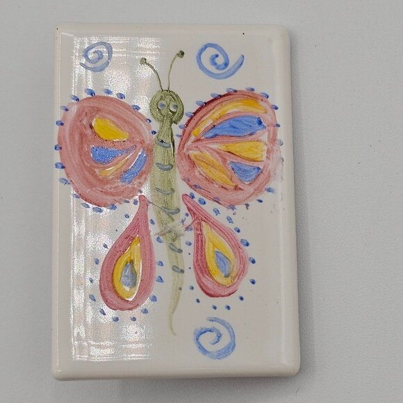 VTG 2PC Brooch Ceramic Painted Boho Cottage-Fairy Core Whimsy Butterfly Summer - Picture 11 of 12
